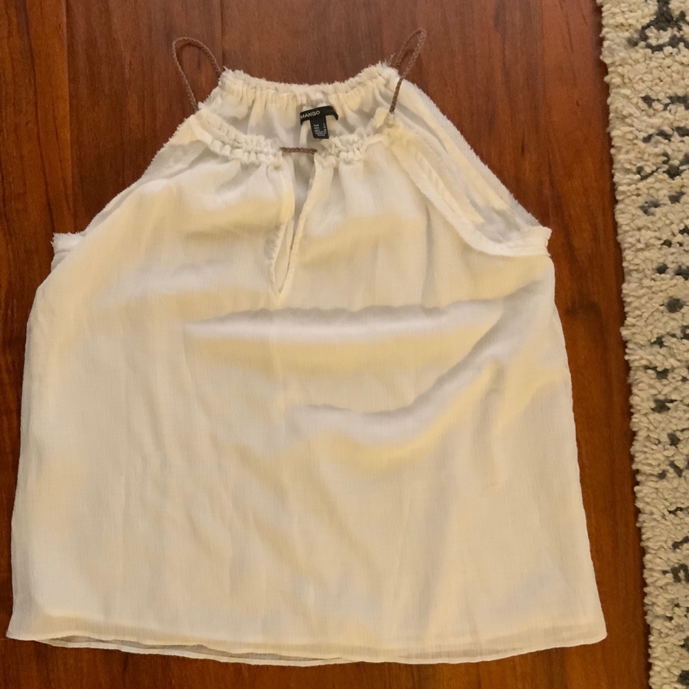 Mango Flowy Blouse w/ Leather Collar